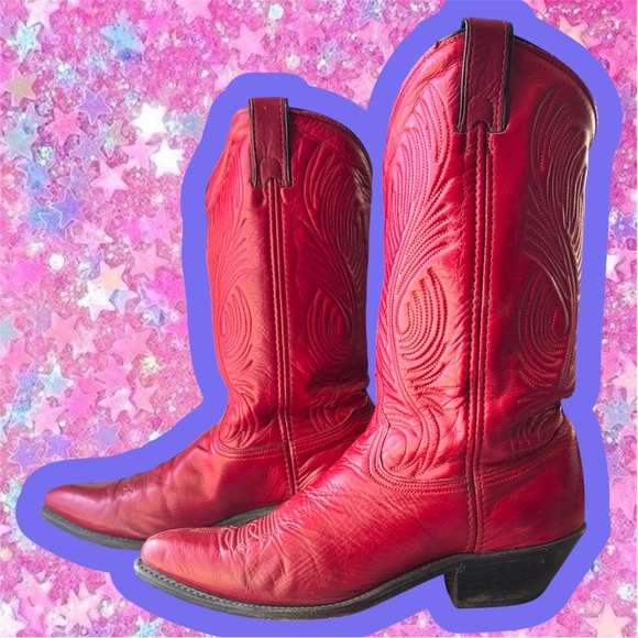 Abilene Boot Co. Red leather cowboy boots 9 western vintage 90s cowgirl 80s - Picture 2 of 16